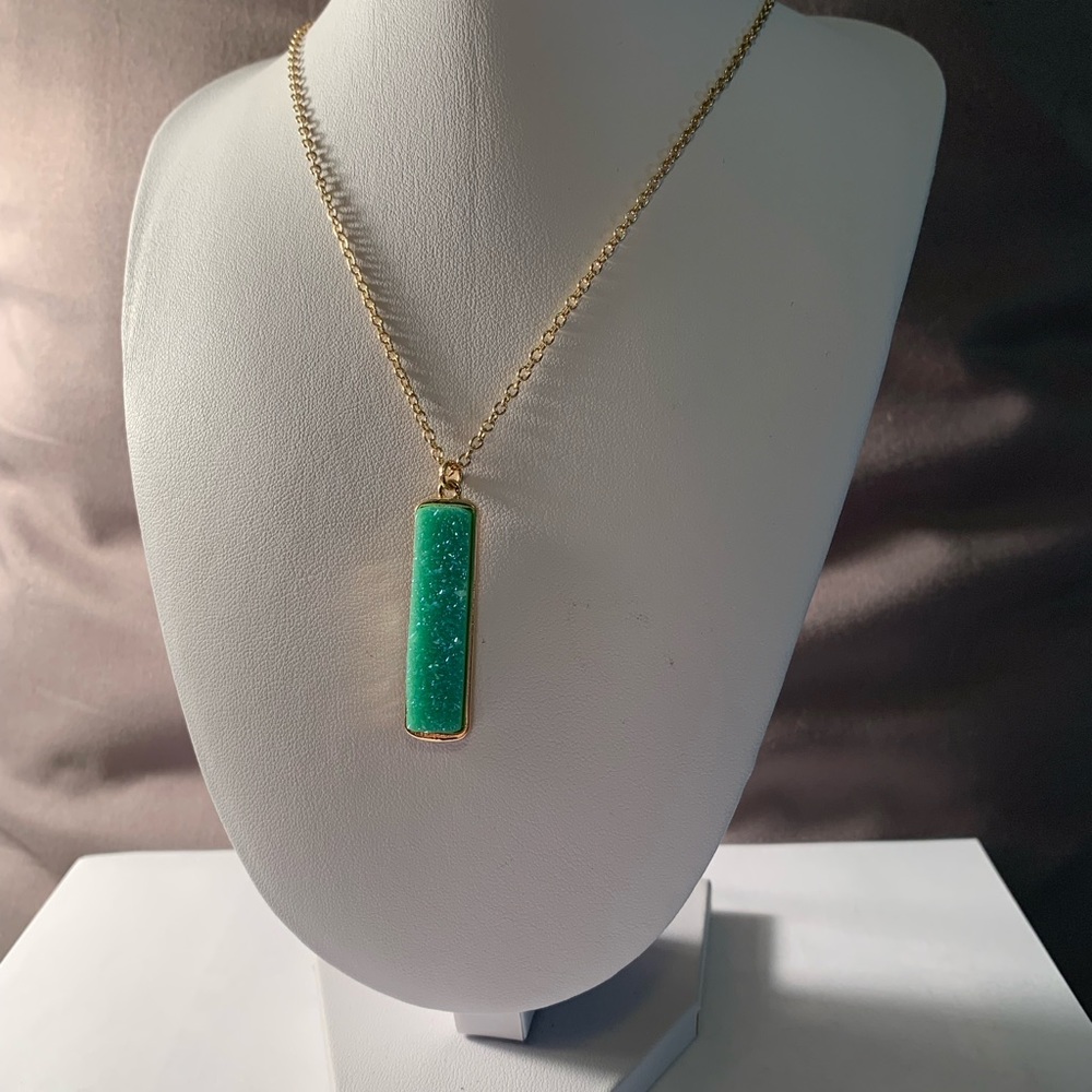 Gold and teal colored druzy necklace